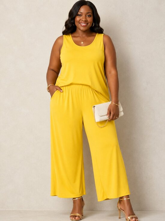 Pants - Bright Yellow Two-Piece Lounge Set With Pockets